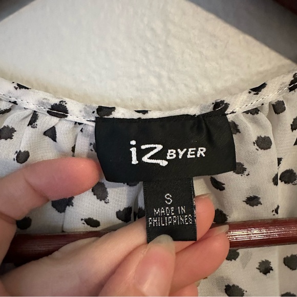 White Black Dot Patterned Sheer Long Sleeve Top - Picture 7 of 12